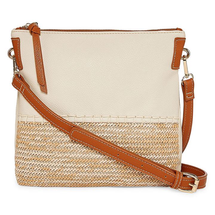 St. John's Bay Straw/pu Mixed Material Crossbody Bag