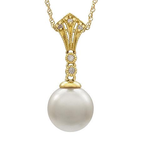 Cultured Freshwater Pearl And Diamond-accent 14k Yellow Gold Pendant Necklace