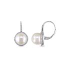 1/3 Ct. T.w. Diamond And Cultured Freshwater Pearl 14k White Gold Earrings