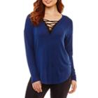 Bold Elements 3/4 Sleeve Cozy Trim Lace-up Knit Top