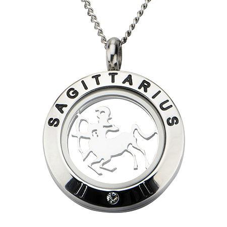 Sagittarius Zodiac Cubic Zirconia Stainless Steel Locket Pendant Necklace
