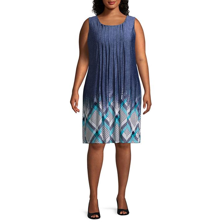 Perceptions Sleeveless Bordered Shift Dress-plus