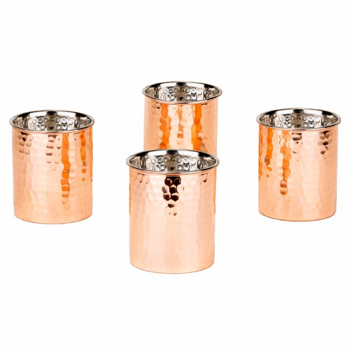 Old Dutch 12 Oz Hammered Solid Copper Straight Sided Tumblers Set Of 4