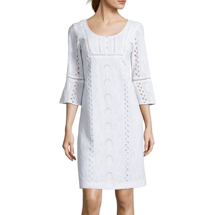 R & K Originals 3/4-bell-sleeve Eyelet Shift Dress