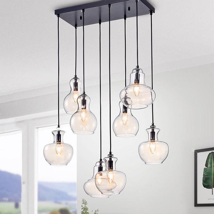 Beveen Black Metal And Glass Gourde 8-light Pendant