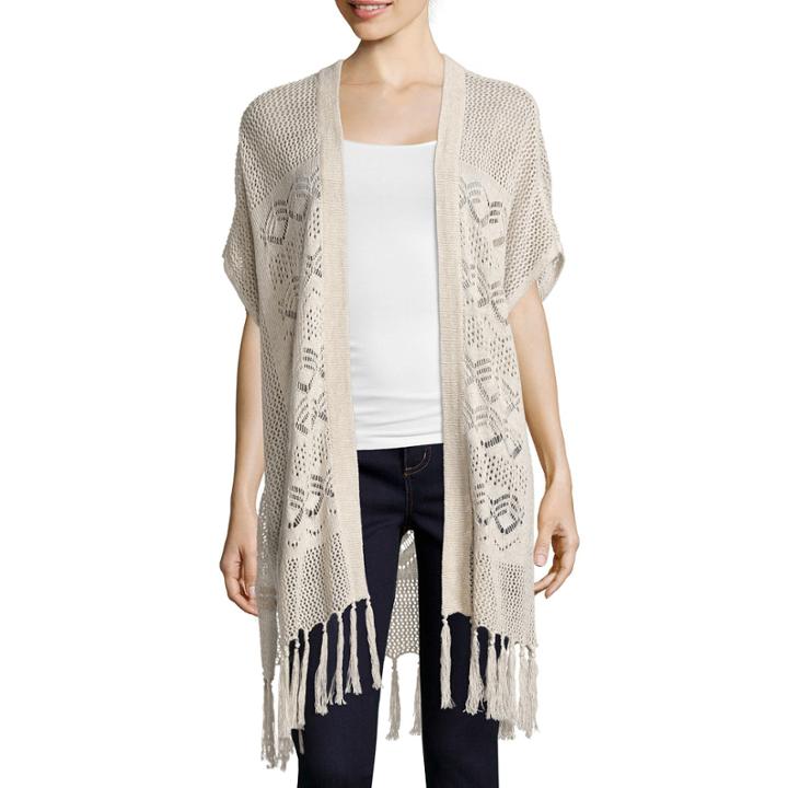 St. John's Bay Short-sleeve Fringe Cardigan