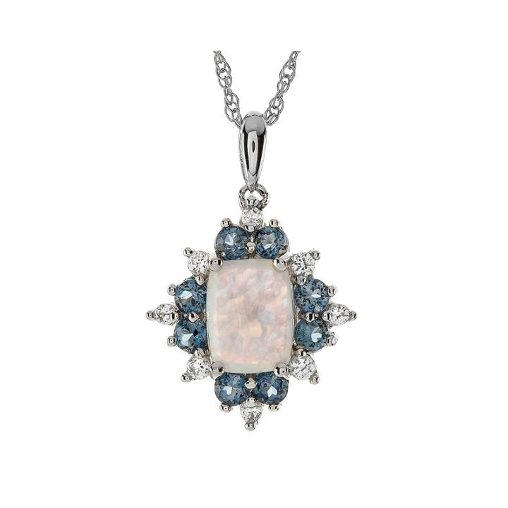 Lab-created Opal, White Sapphire And Genuine Blue Topaz Sterling Silver Pendant Necklace
