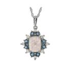 Lab-created Opal, White Sapphire And Genuine Blue Topaz Sterling Silver Pendant Necklace