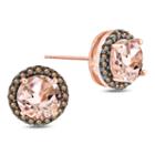 Round Pink Morganite 10k Gold Stud Earrings