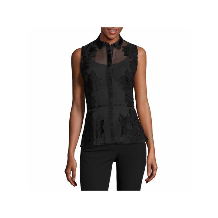 Worthington Sleeveless Organza Peplum Blouse- Talls