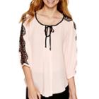 By & By 3/4-sleeve Lace-trim Circle-hem Peasant Blouse