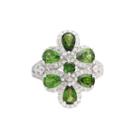 Womens Green Chrome Diopside Sterling Silver Cluster Ring