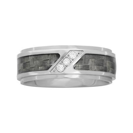 Mens Basket-weave Stainless Steel 1/10 Ct. T.w. Diamond Band