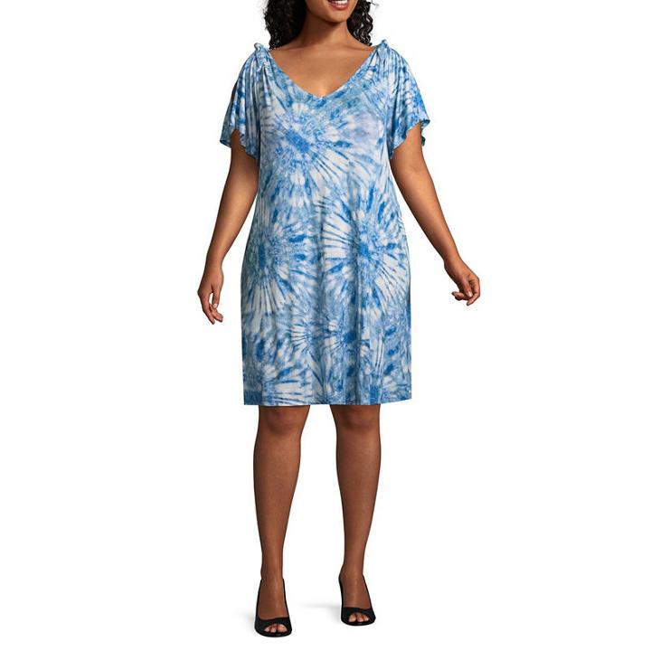 Spense Short Sleeve Tie Dye Shift Dress-plus