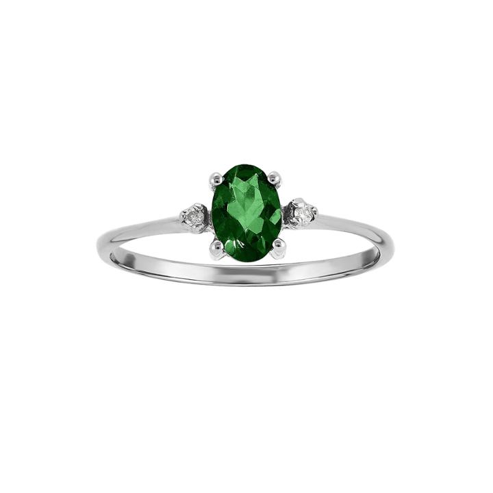 Genuine Emerald Diamond-accent 14k White Gold Ring