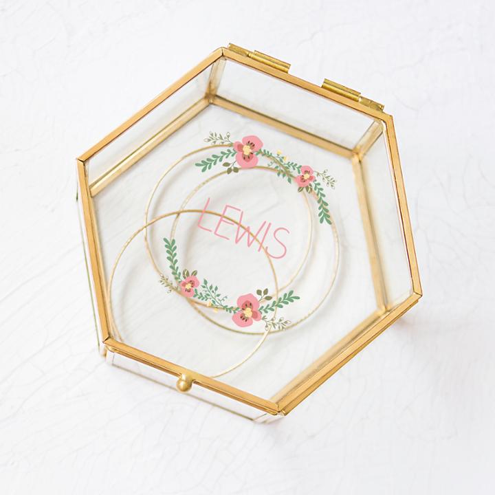 Cathy's Concepts Personalized Floral Gold Glass Keepsake Box