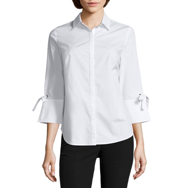 Worthington 3/4 Bell Tie Sleeve Button-front Shirt-petites
