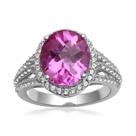 Lab-created Pink And White Sapphire Sterling Silver Ring