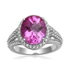 Lab-created Pink And White Sapphire Sterling Silver Ring