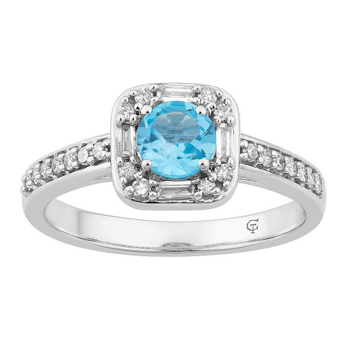 Womens 1/4 Ct. T.w. Genuine Blue Topaz Blue 10k White Gold Cocktail Ring