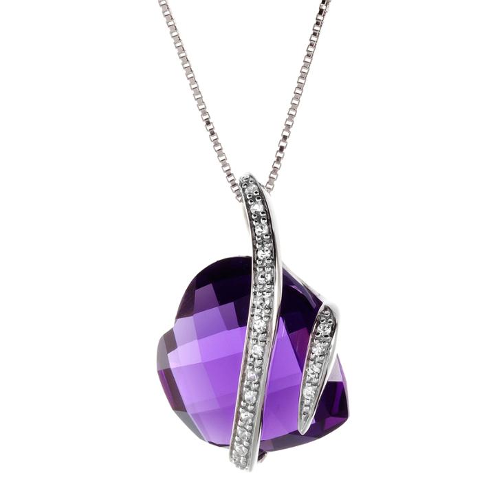 Lab-created Amethyst & White Sapphire Crossover Heart Pendant Necklace