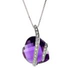 Lab-created Amethyst & White Sapphire Crossover Heart Pendant Necklace