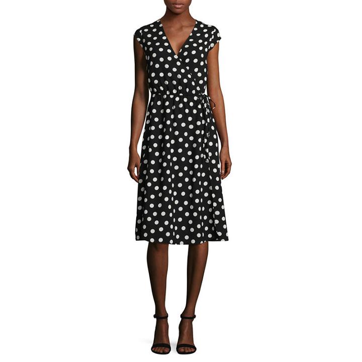 City Streets Short Sleeve Dots Wrap Dress