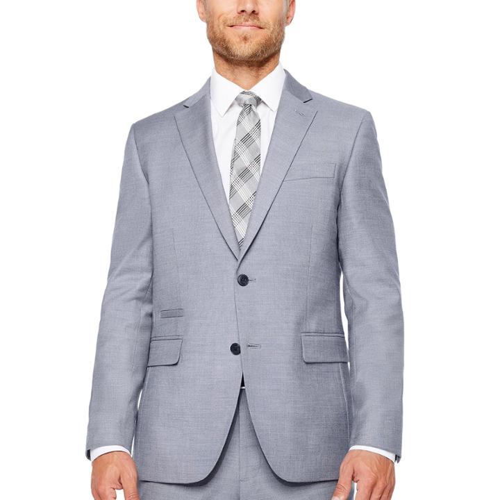 Jf J.ferrar Stretch Blue Gray Sharkskin Jacket-slim Fit