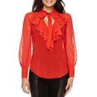 Bisou Bisou Long-sleeve Ruffled Tie-neck Top