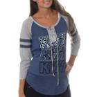 Kiss Juniors' Animal Print Logo Lace-up Graphic Raglan T-shirt With Flocking