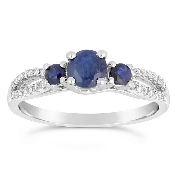 Womens 1/8 Ct. T.w. Blue Sapphire 10k Gold 3-stone Ring