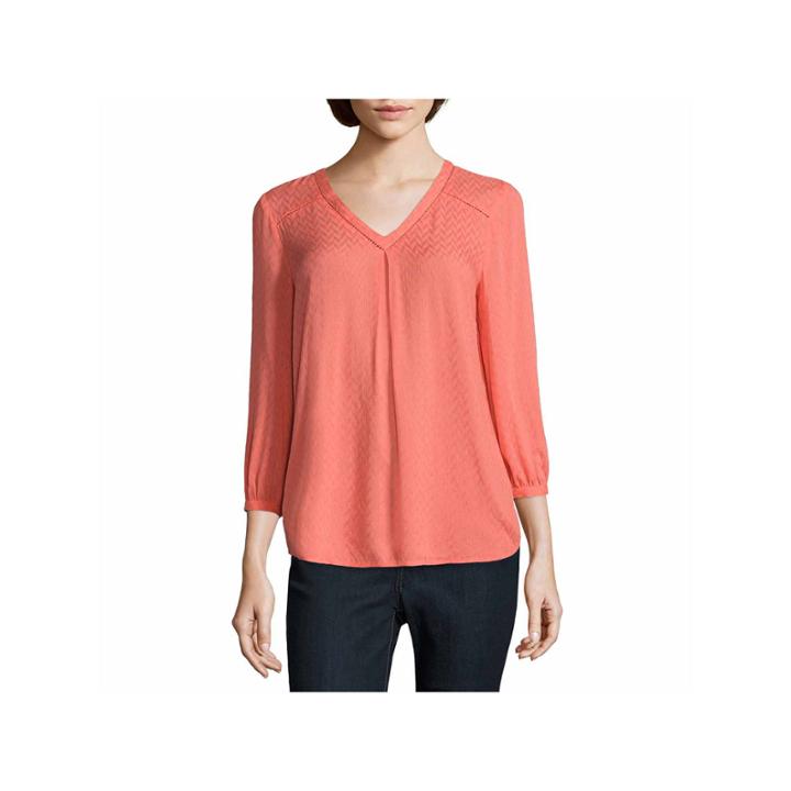 St. John's Bay 3/4 Sleeve Solid Peasant Top Talls