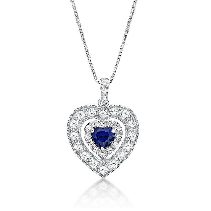 Womens Lab Created Blue Sapphire Heart Pendant Necklace