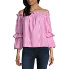 By & By Long Sleeve Square Neck Poplin Stripe Blouse-juniors