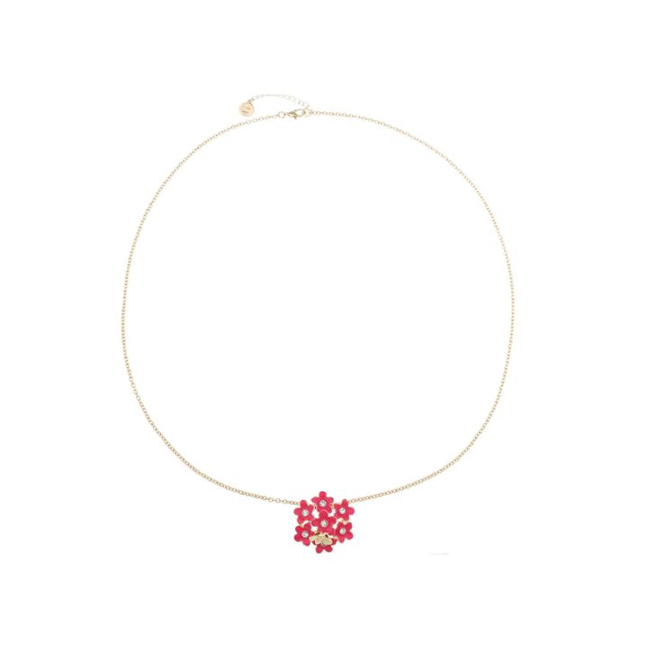 Liz Claiborne Womens Long Flower Pendant Pink And Goldtone