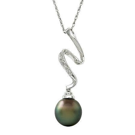 Sterling Silver Cultured Tahitian Pearl & Diamond Squiggle Pendant