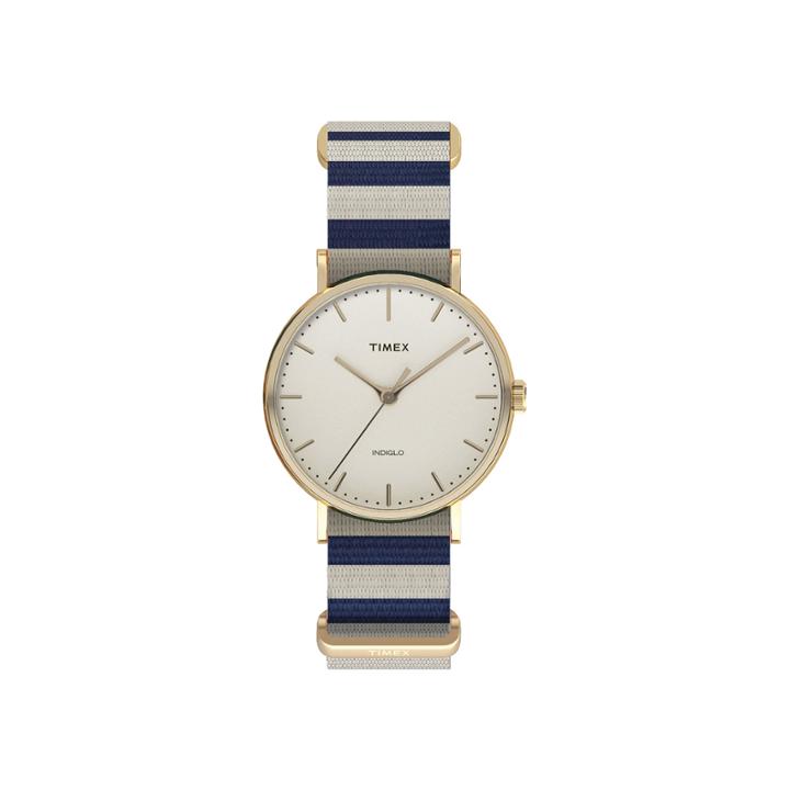 Timex Weekender Fairfield Womens Blue And White Stripe Fabric Strap Watch
