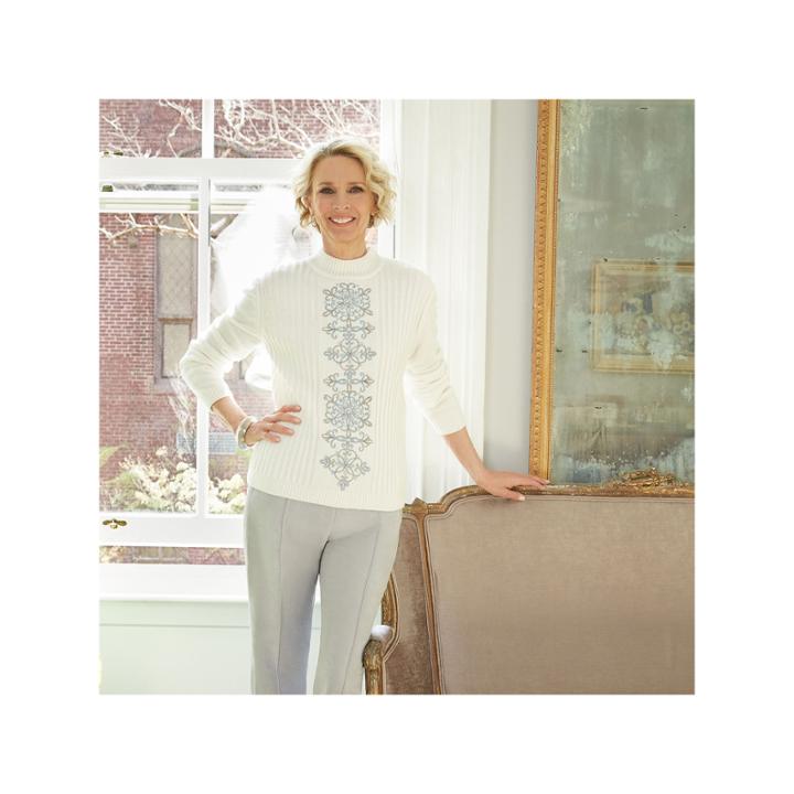 Alfred Dunner Northern Lights Long Sleeve Crew Neck Pullover Sweater
