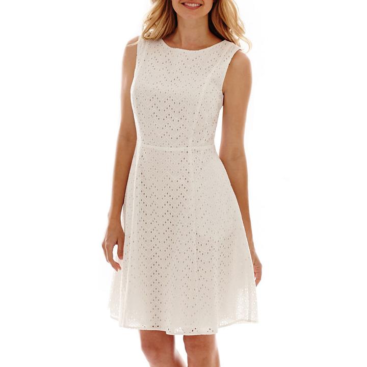 Liz Claiborne Sleeveless Eyelet Fit And Flare Dress