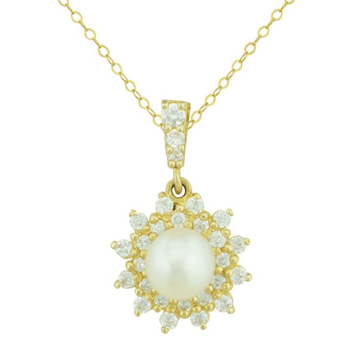 Petite Lux&trade; Cultured Freshwater Pearl Starburst Pendant Necklace