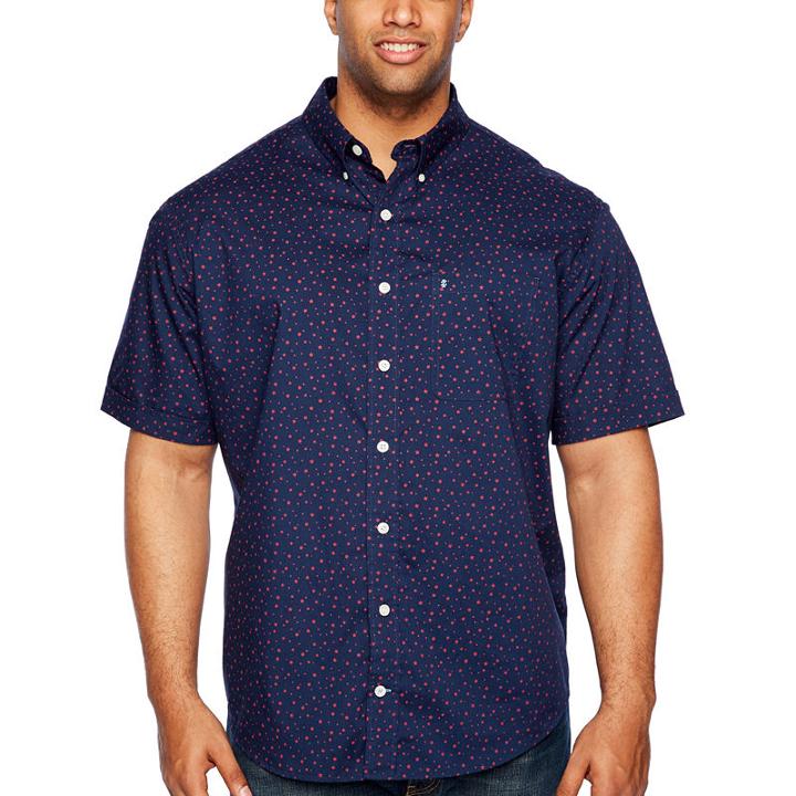Izod Printed Breeze Shirt Short Sleeve Button-front Shirt-big And Tall
