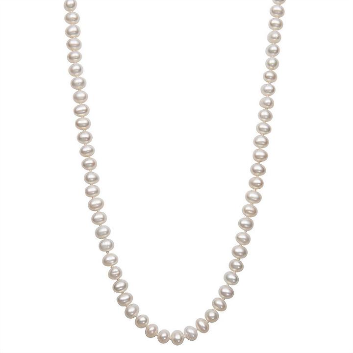 Womens 5mm White Cultured Freshwater Pearls 14k Gold Strand Necklace
