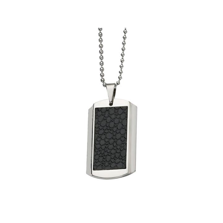 Mens Stainless Steel Stingray Leather Patterned Dog Tag Pendant