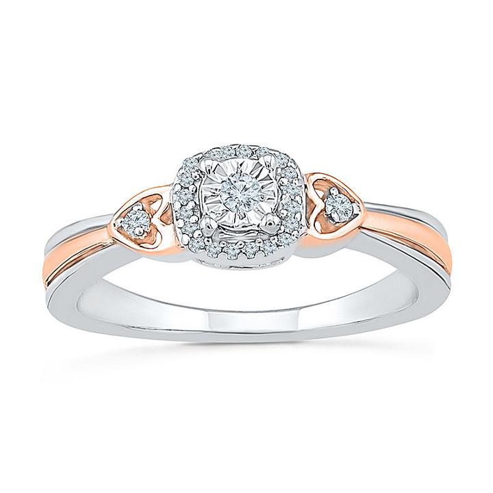 Promise My Love Womens 1/10 Ct. T.w. Genuine Round White Diamond Gold Over Silver Promise Ring