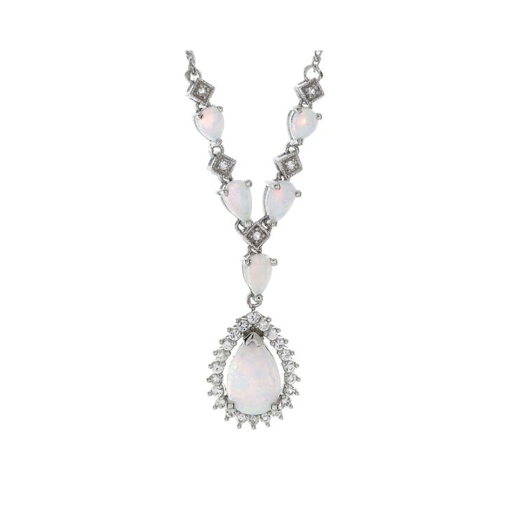 Lab-created Opal And White Sapphire Pendant Necklace