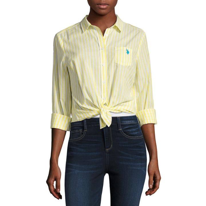 Us Polo Assn. Long Sleeve Stripe Button-front Shirt-juniors