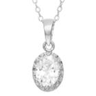 Womens Lab Created White Sapphire Sterling Silver Oval Pendant Necklace