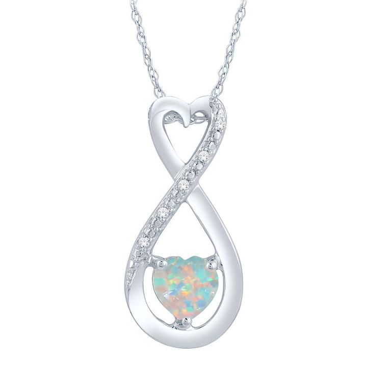 Womens Diamond Accent Lab Created White Opal Heart Pendant