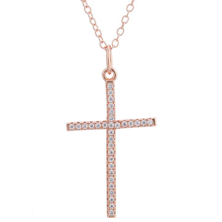 Silver Treasures Womens Clear Cross Pendant Necklace