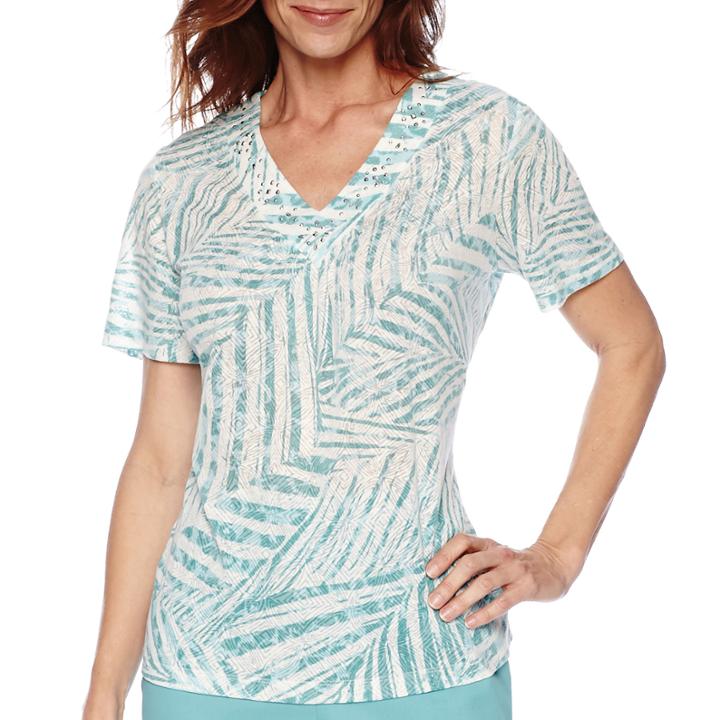 Alfred Dunner Sanibel Island Short-sleeve Palm Print Top